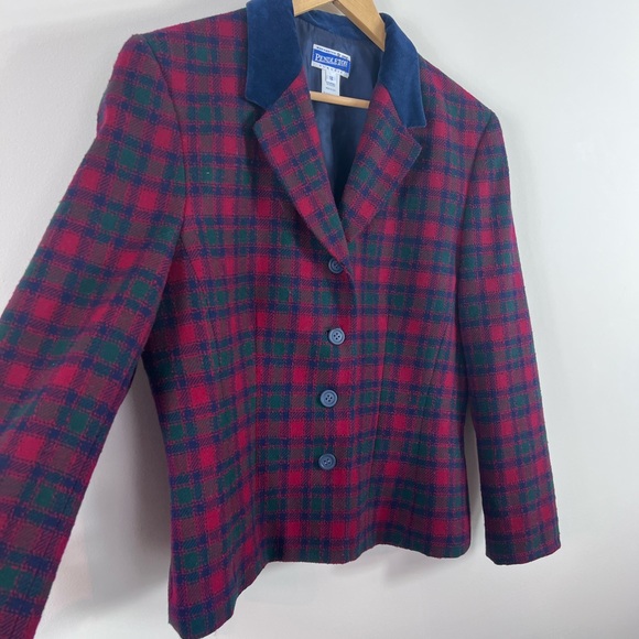 Pendleton Vintage Red Tartan Plaid Christmas Holidays Wool Blazer Size 12 - Picture 2 of 4
